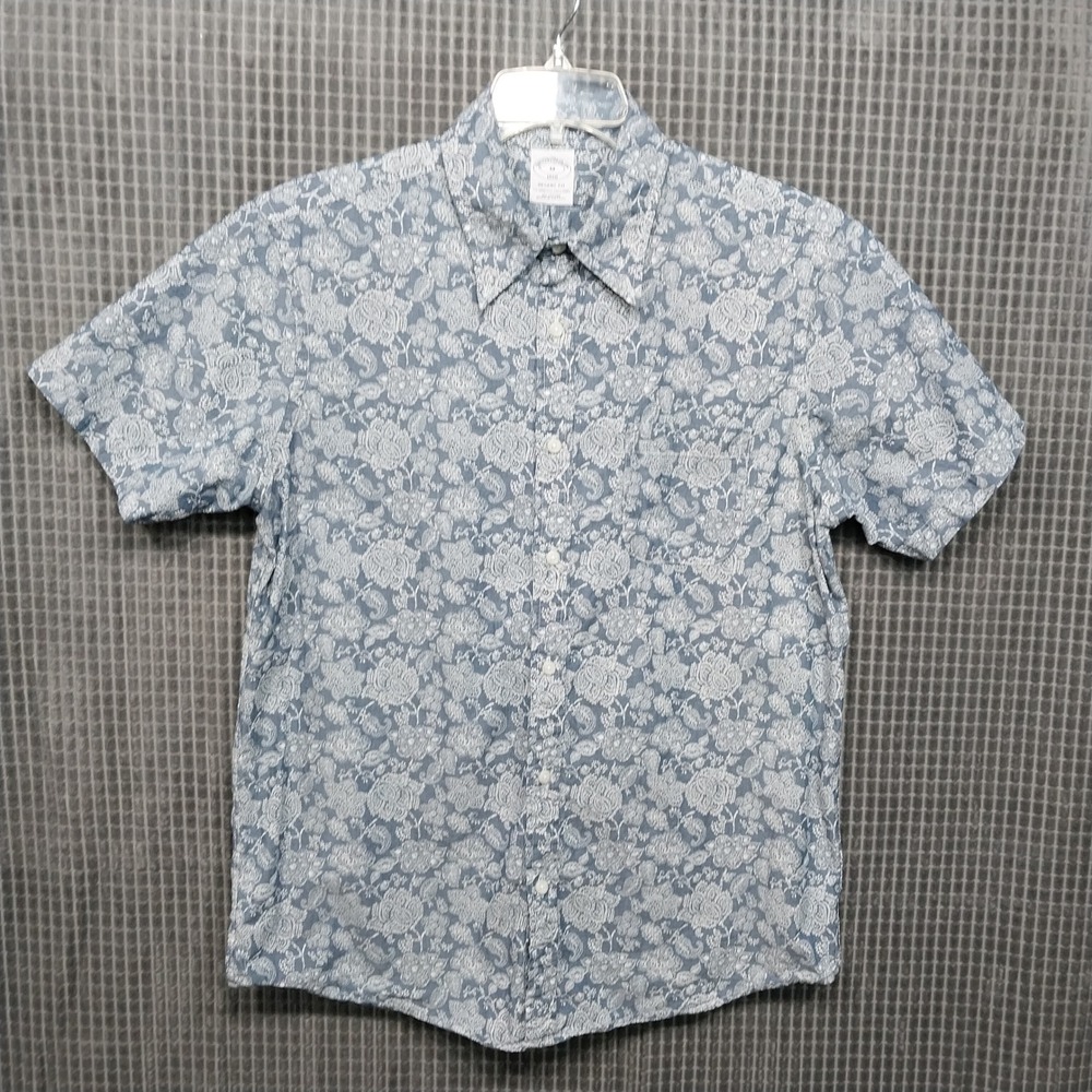 Brooks Brothers Button Down Shirt Mens Regent Fit Floral Paisley Medium Blue
